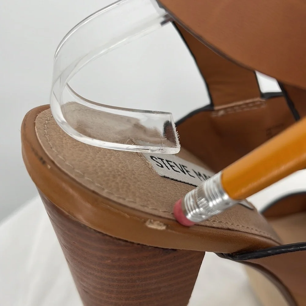 Steve Madden Dezzzy Tan Leather Platform High Heels size 9‎